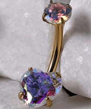 Kolczyk do Pępka Tytanowy Złoty – Serce z Cyrkonią, Banan 1.6 mm ..jpg